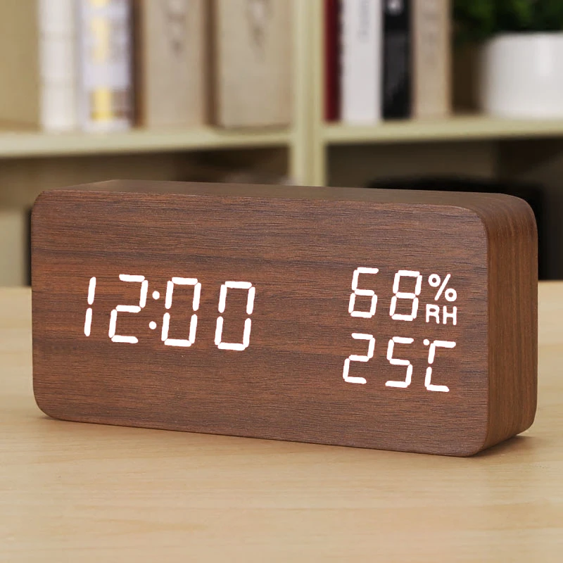 LED Digital Alarm Clock Wooden USB/AAA Powered Table Watch With Temperature And Humidity Snooze Electronic Desktop Clocks✈✈✈ | Дом и сад