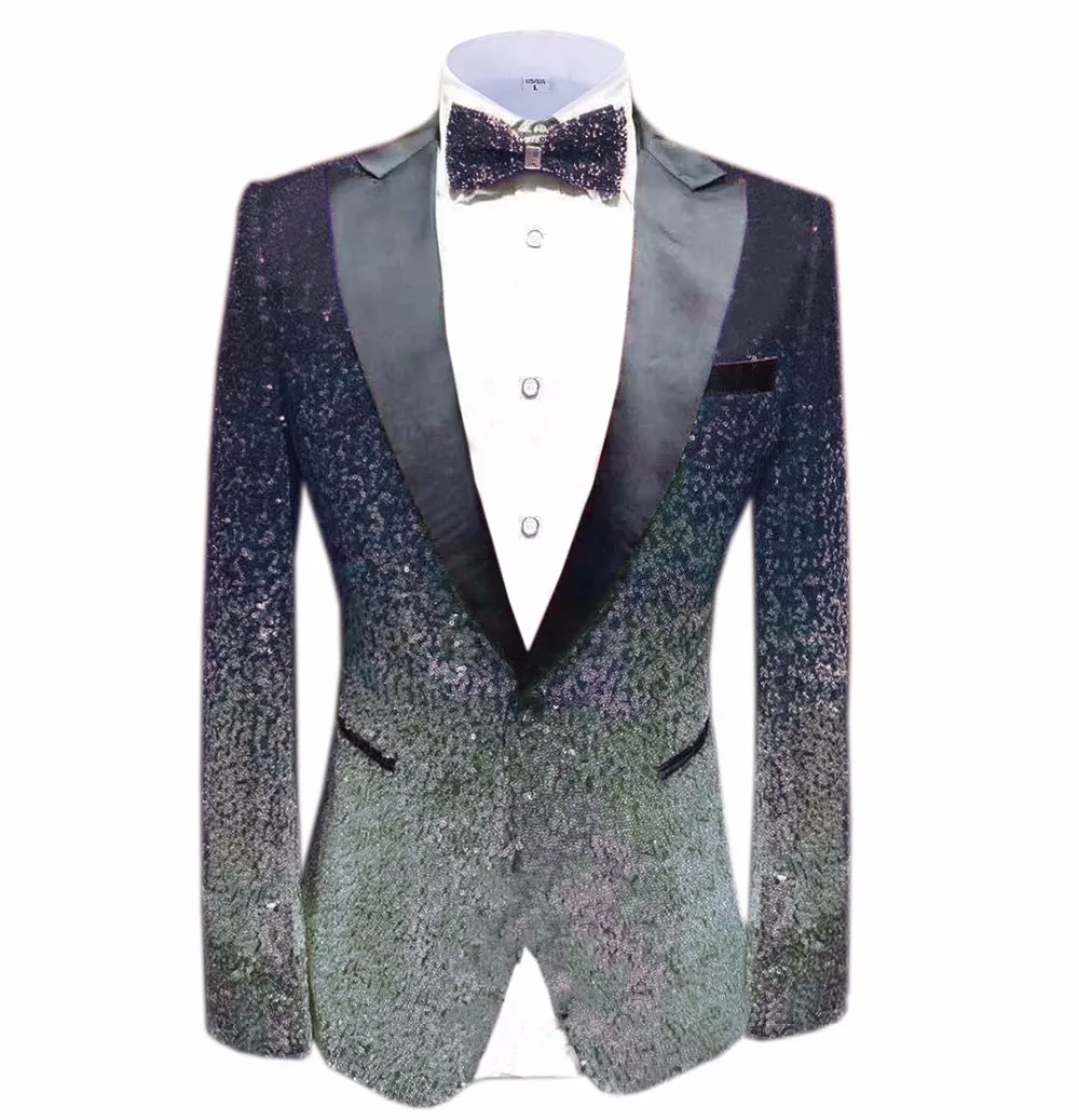 1 шт. Блестящий Мужской Блейзер костюм Slim Fit пиковая Нотч лацкан смокинг для вечеринка, Свадебный банкет ночной клуб блейзер