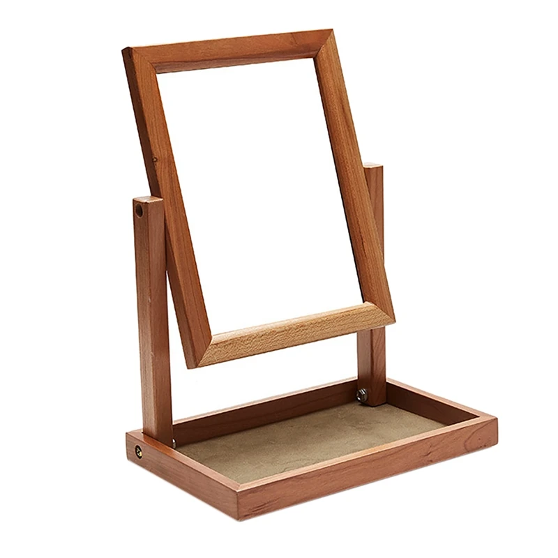 

H D Wooden Desktop Makeup Mirror Rotating Vanity Mirror Single-Sided Folding Beauty Mirror Dormitory Desktop Mirror