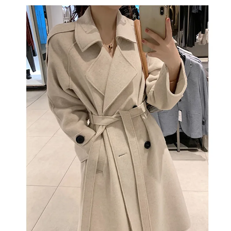 

Outwear Woolen Women Autumn Coat Long Sleeve Cloak Cashmere Overcoat Long Jacket Bandage Elegant Winter