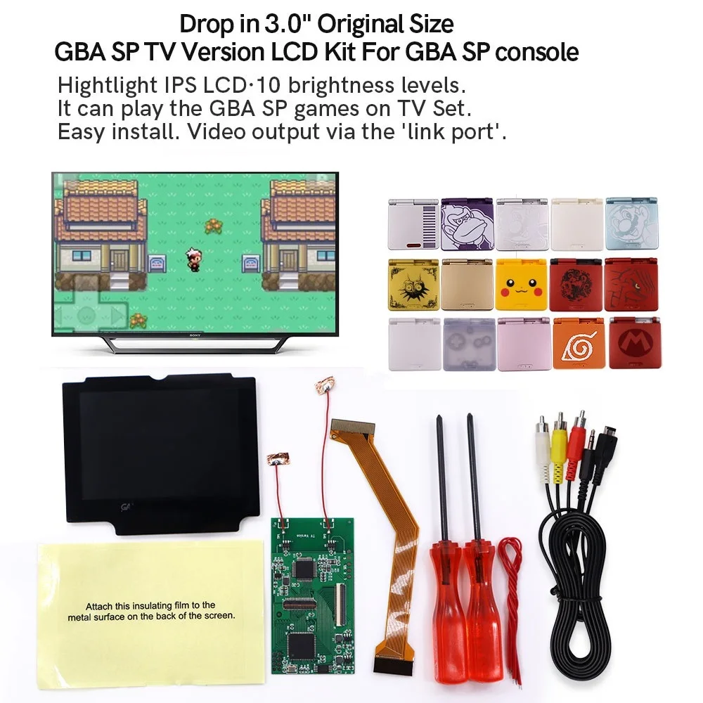 

2022 г., Прямая поставка, GBA SP, 3,0 дюймов, TV версия, оригинальный размер, IPS ЖК-дисплей для Gameboy ADVANCE SP TV версии, нет необходимости в Cuting Shell