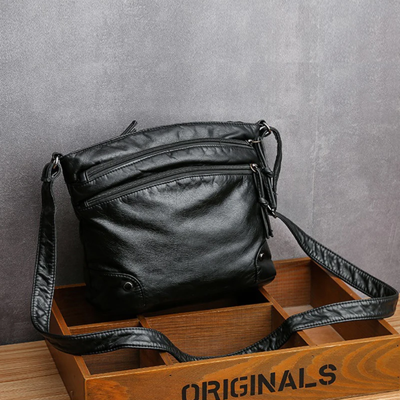 2021 Women Shoulder Messenger  Ladies Fold Over Small Bag Female Vintage Retro Soft PU Washed Leather Multi-Pocket Crossbody Bag