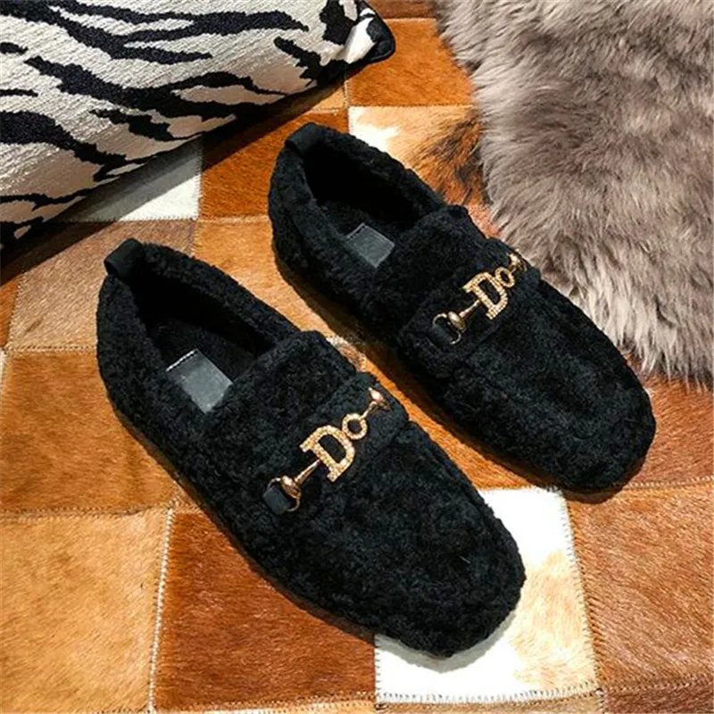 Меховые лоферы с квадратным носом без шнуровки кожаная обувь на плоской подошве