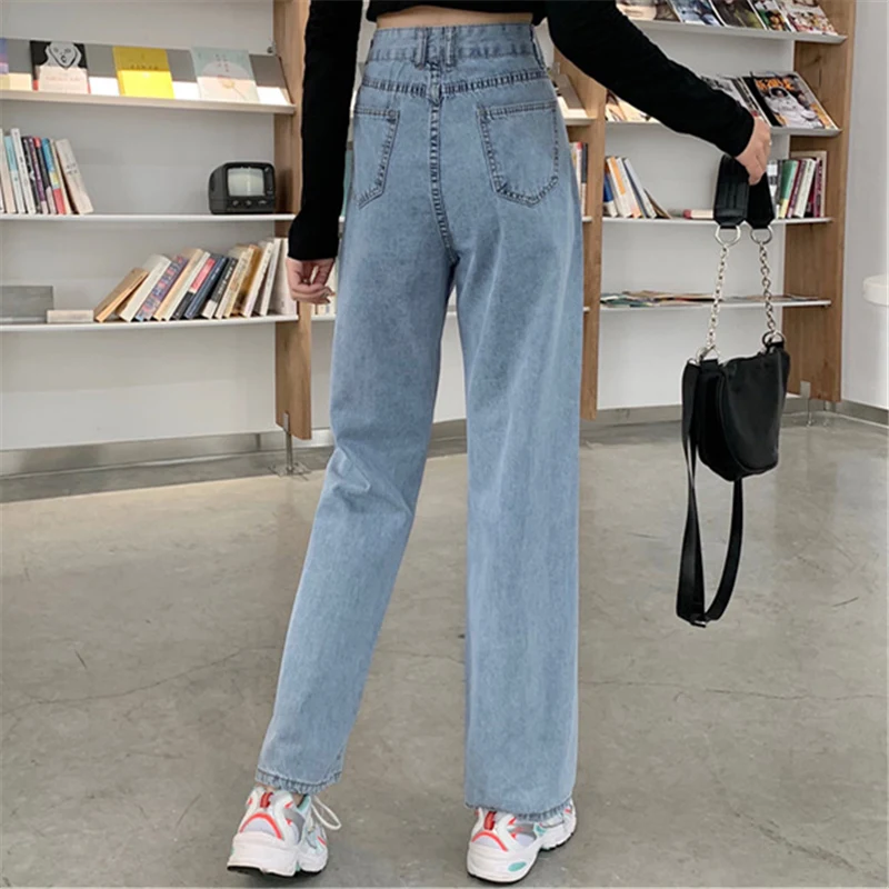 

Retro Chic Hong Kong Style Jeans for Women Spring and Autumn 2021 High Waist Loose Straight Slimming Versatile Drooping Wide-Leg