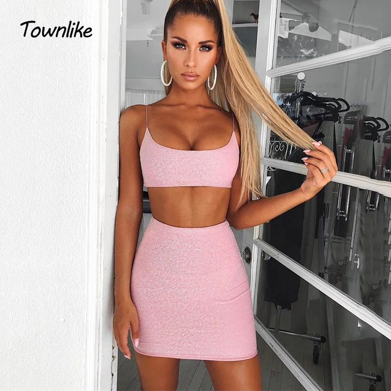 Комплект из двух предметов с блестками и открытой спиной укороченный топ на