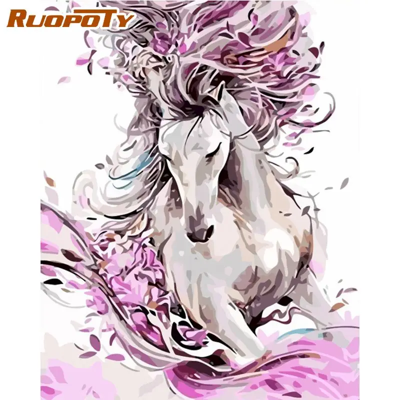 

RUOPOTY рамка для самостоятельной раскраски по номерам красочная лошадь Акриловая Краска на холсте Раскраска по номерам для домашнего настенн...
