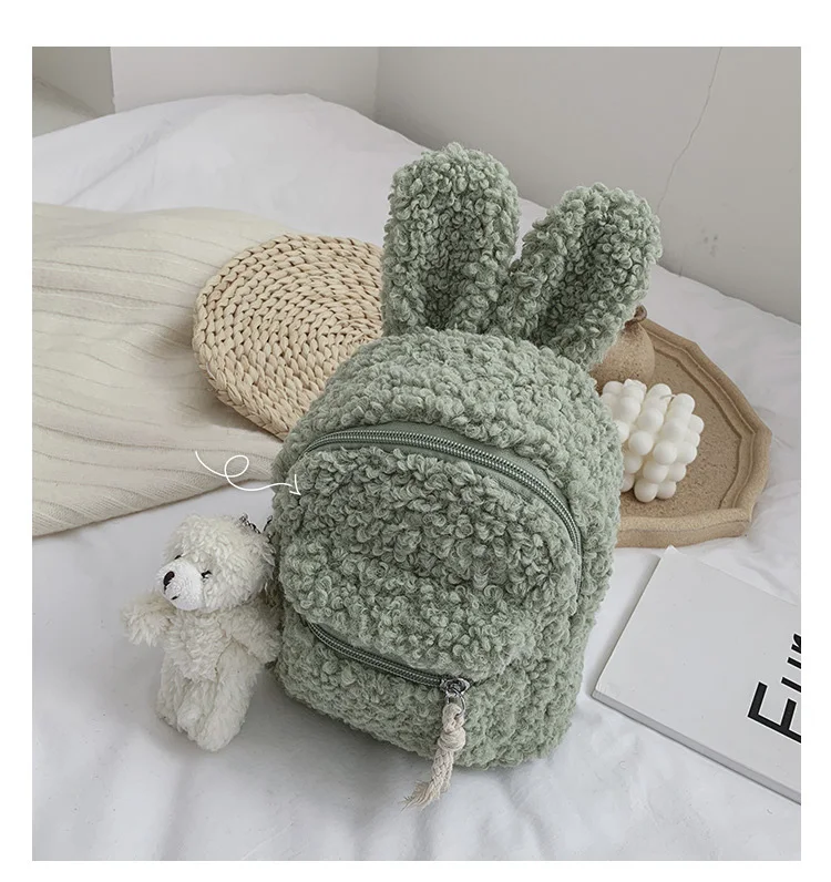 rabbit-green Kawaii плюшевый рюкзак для мальчиков и девочек с рисунком кролика, медведя, сумки для детей, милые школьные сумки, мягкие рюкзаки для малышей, новые - Цвет: rabbit-green