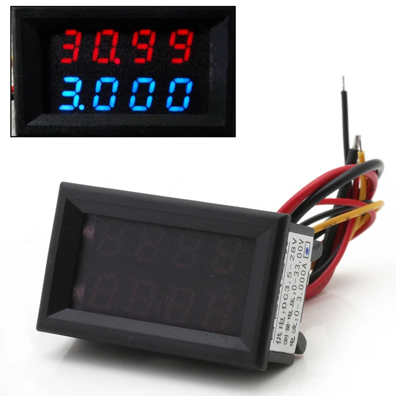 Двойной дисплей 4 битный измеритель напряжения тока постоянного 0 33 В/1A/3A