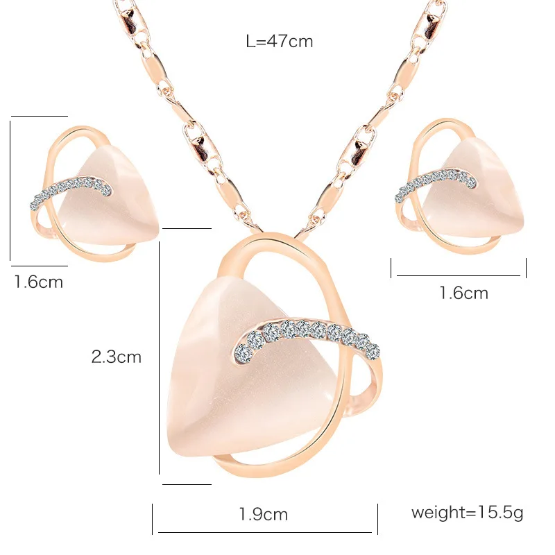 

TSHOU345 Woman party fashion geometric set crystal opal pendant necklace earrings set