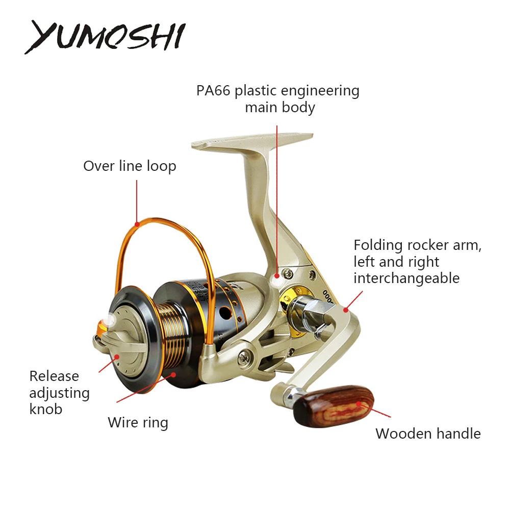 Рыболовная катушка рыболовная с деревянной рукояткой 12 + 1 BB лево-/правоворукая 2020