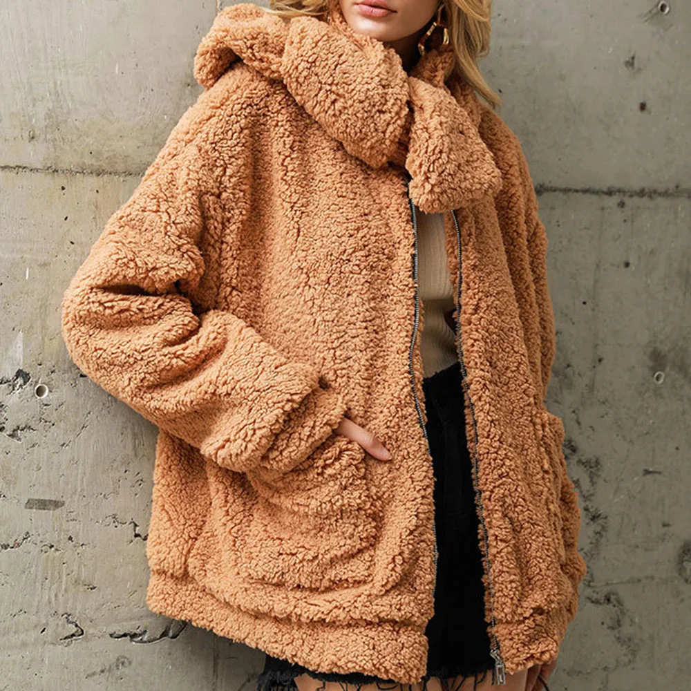 Плюшевое пальто для женщин элегантное офисное женское осеннее свободное