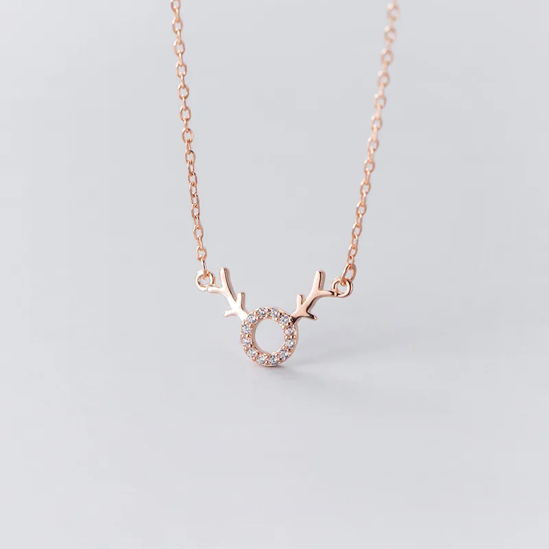 

Ginin Real 925 Sterling Silver Necklace for Women Korean Style Cute and Sweet Inlaid Zircon Antler Choker Jewelry Wedding Party