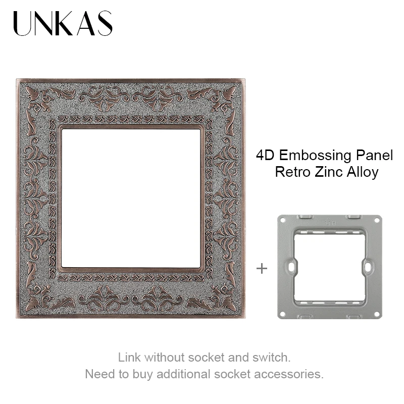 

UNKAS DIY подходящие модули Одиночная 4D тисненая панель Ретро цинковый сплав Свободная комбинация для настенного выключателя розетки