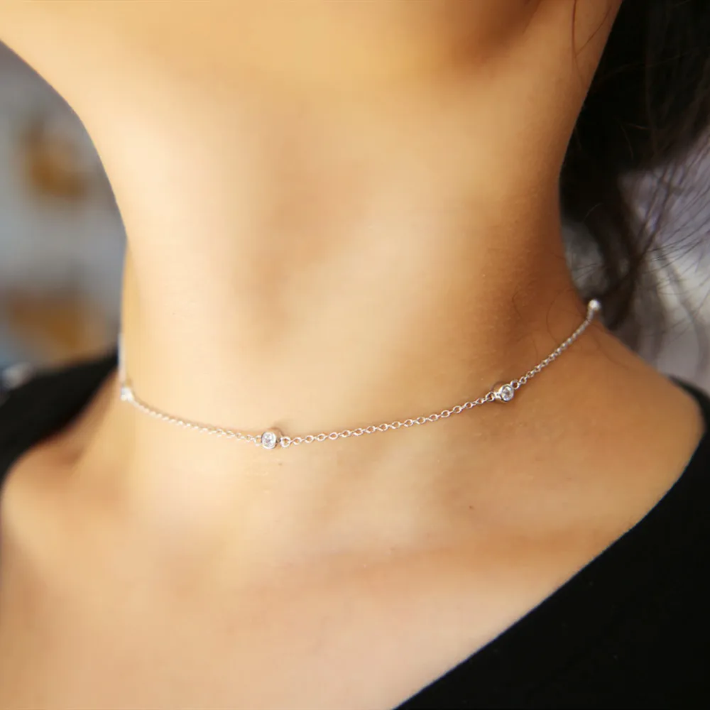 Изысканная Золотая цветная цепочка крошечное круглое ожерелье чокер для женщин