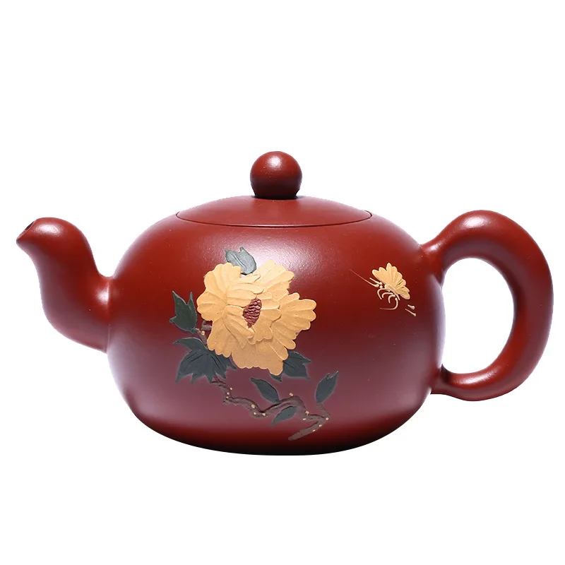 

Yixing famous purple clay teapot handmade Dahongpao new one pearl 340ml hand painted flower tea pot