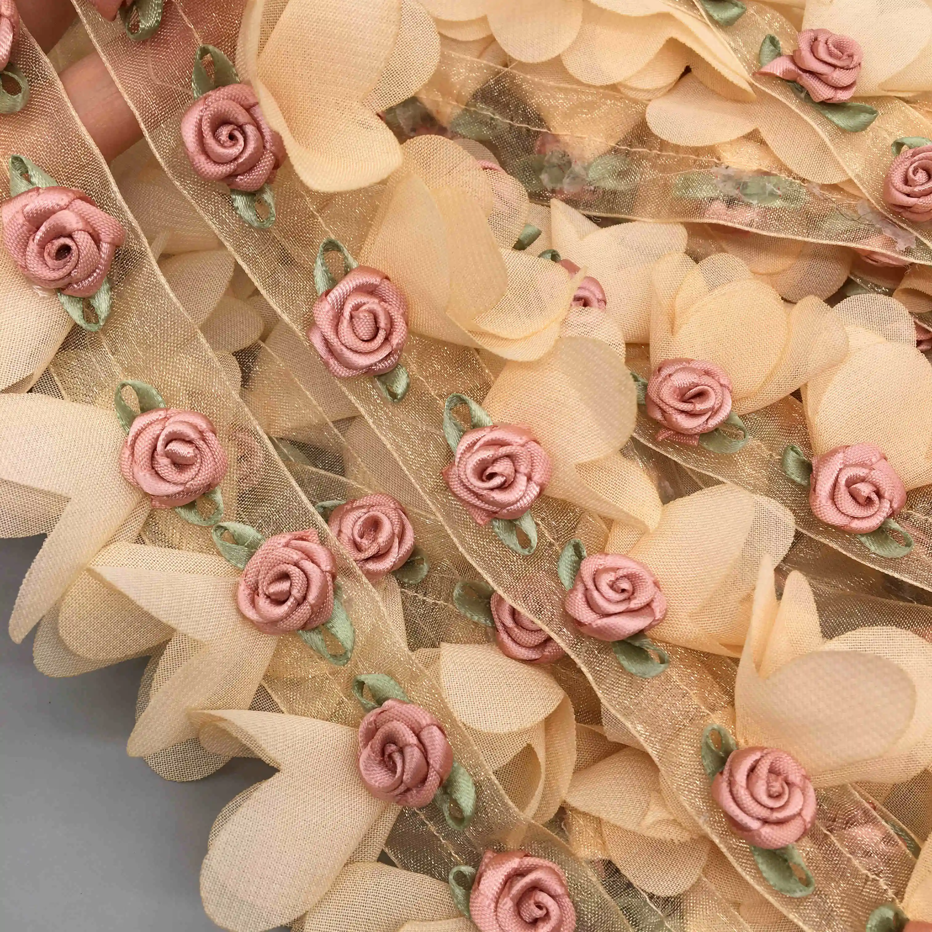 

2 ярдов 3D цветок Цветочная кружевная отделка абрикосовая ткань лента вышитое свадебное платье Одежда DIY материалы шитье ремесло 4 см