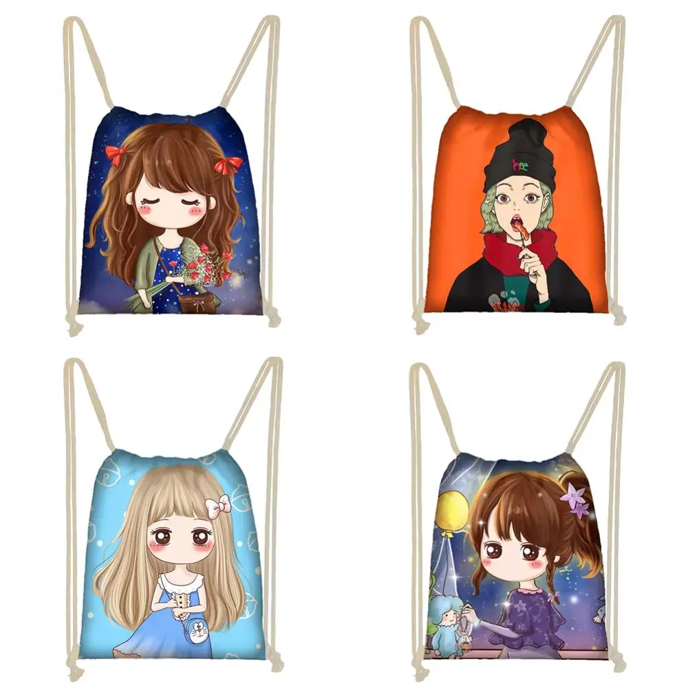 

Женская сумка на шнурке twoheart, с мультяшной принцессой, школьные сумки на плечо, милые детские дорожные сумки для хранения, мягкие спинки