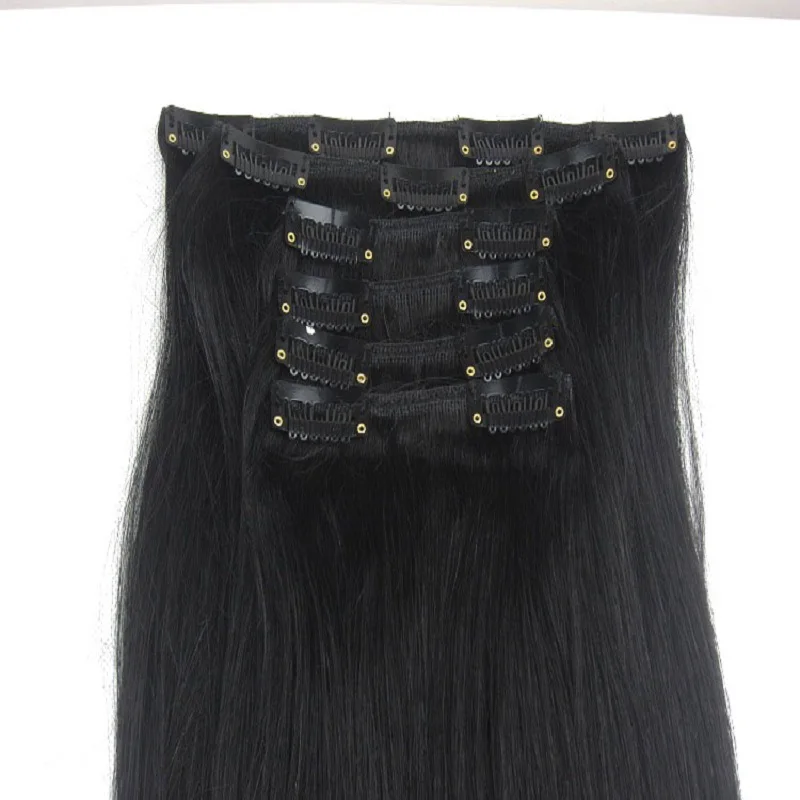 ZZHAIR, 100 г-140 г, 1"-24", волосы remy для машинного производства, 6 шт. в наборе, человеческие волосы для наращивания на заколках, набор на всю голову, Натуральные Прямые Волосы - Цвет: #1