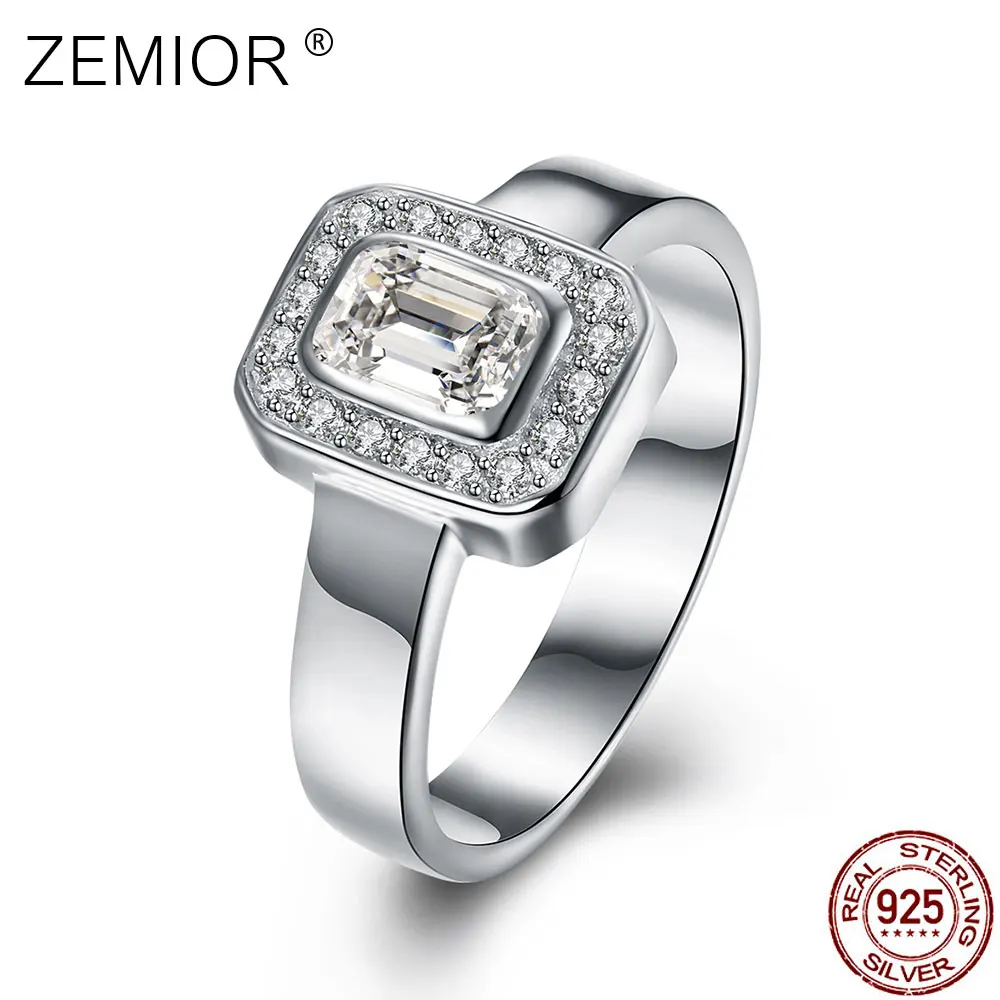 

ZEMIOR Simple Rings For Women Sterling Silver 925 Jewelry Geometry Watch Square Cubic Zirconia Ring Birthday Gift To Girlfriend