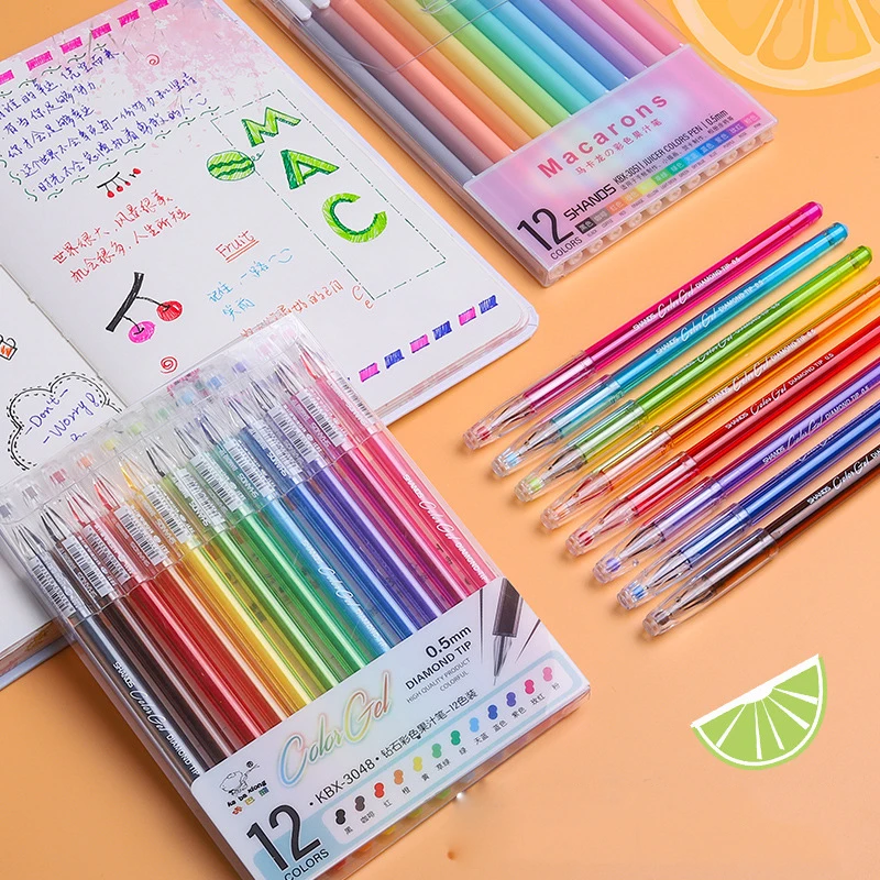 

12pcs/Set Colored Juice Gel Pen 0.5mm Needle Macaron Signature Pens Quick-Drying Neutral Water-Based Marker Pens School Supplies