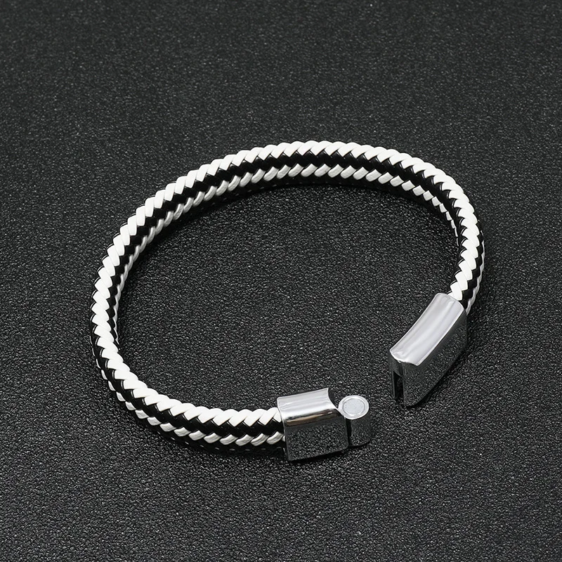 

High Quality Pu Leather Briaded Crafts Bracelet Jewelry Simple Fashion Three Color Alloy Magnet Connector Jewelry Gift Men Women