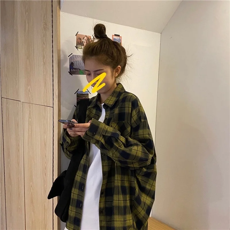 

Cool Style Retro Plaid Shirt Female Spring and Autumn Thin Long Sleeve Korean Style Chic Coat Top Sun Protection Shirt