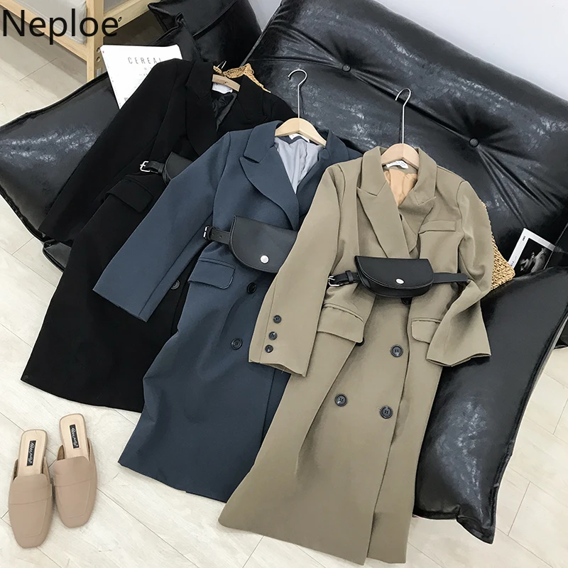 Neploe/длинное пальто-Тренч в Корейском стиле для офиса Двубортное повседневное