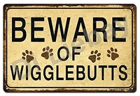mvgges beware of wigglebutts 12x8 vintage metal tin sign pet dogs paw prints with funny sayings