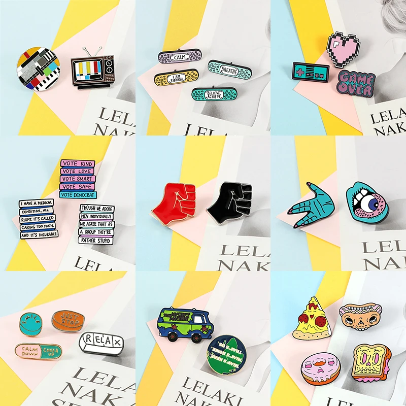 2-4 шт./компл. эмалевые булавки с героями мультфильмов кулак еда письмо ТВ земля