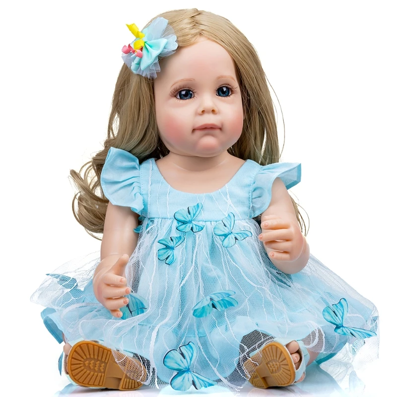 

Кукла реборн, 55 см/21 дюйм, кукла-девочка, кукла-Кормушка, Реалистичная мягкая игрушка ручной работы на весь рост со светлыми волосами, популя...