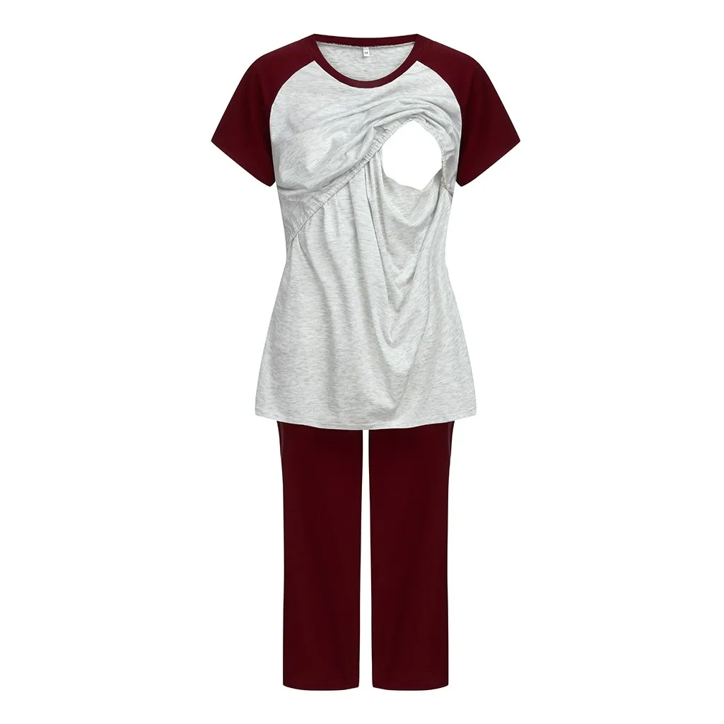 

Women Maternity Nightgown Pregnant Short Sleeve Nursing Baby Top T-shirt+4/3 Pants Pajamas Set Sleepwear Ropa Mujer Embarazada #