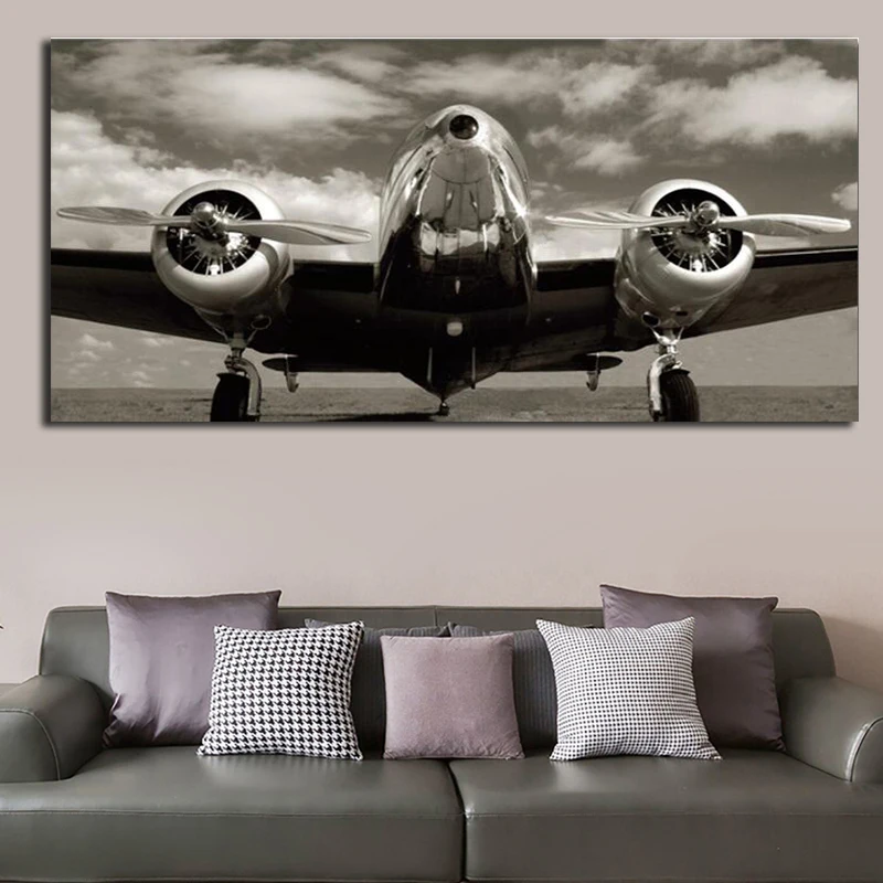 Современный домашний декор самолет Холст Картина HD печать черно-белые постеры