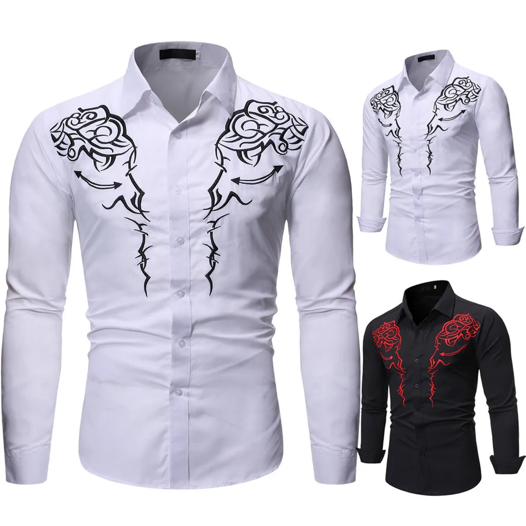 SAGACE Мужская рубашка с вышивкой и длинным рукавом Повседневные Рубашки Топы