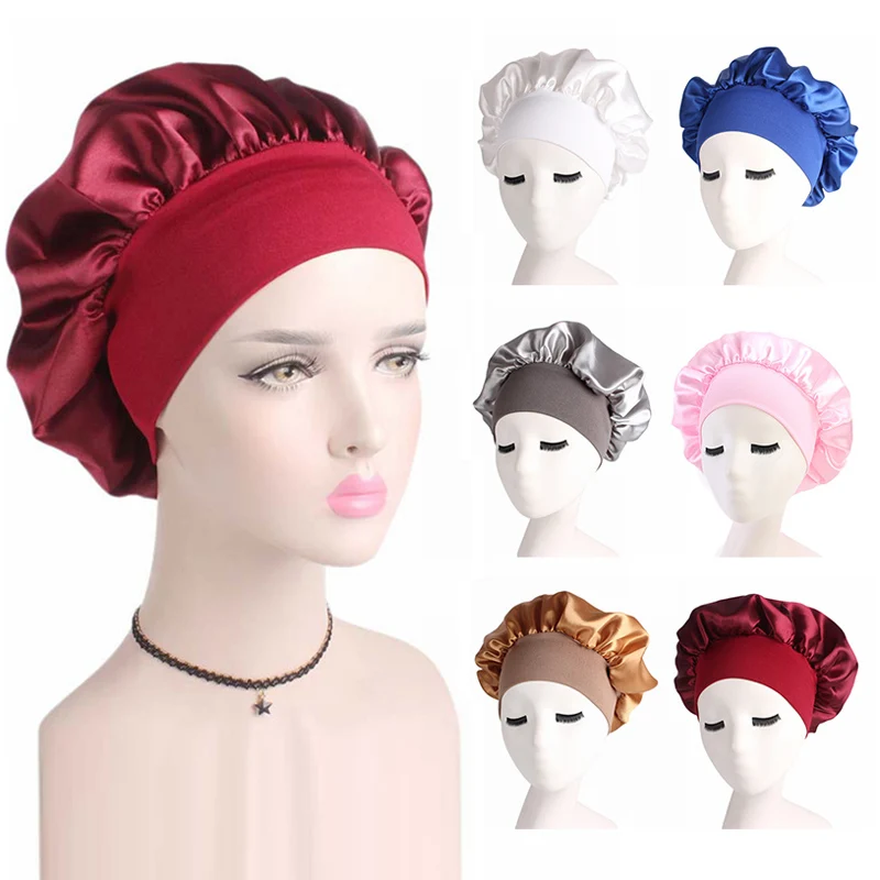 

1pc Adjust Satin Solid Color Sleep Hat Hair Styling Care Hat Women Long Hair Care Cap Silk Headgear Shower Cap Hair Styling Tool