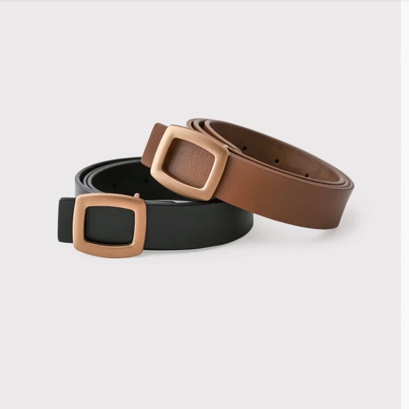 

Retro Cowhide Leather Female Belt All-match Square Buckle Girdle Luxury Cinturon Women For Dress Skirt Gothic Jeans Waistband