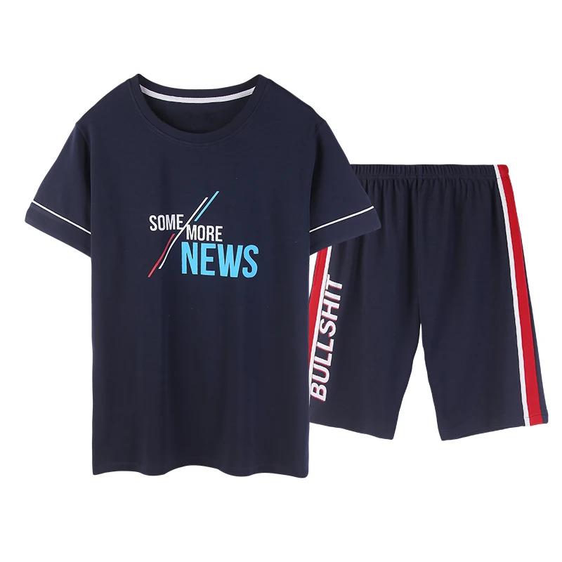 

Yidanna Men Pajamas Set Cotton Nightwear Short Sleeved Sleepwear Summer Sleep Clothing Leisure Nighties Nightdress Suit O Neck