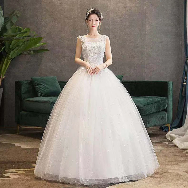 

Wedding Dress O-Neck Appliques Empire New Sleeveless Fashion Backless Plus Size Wedding Gowns For Women Vestidos De Novia G275