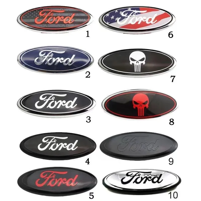 

1PC for Ford Logo F150 F250 Explorer Range Skull 9 Inch Front Hood Bonnet Emblem Badge and 7 Inch Rear Trunk Sticker Accessories