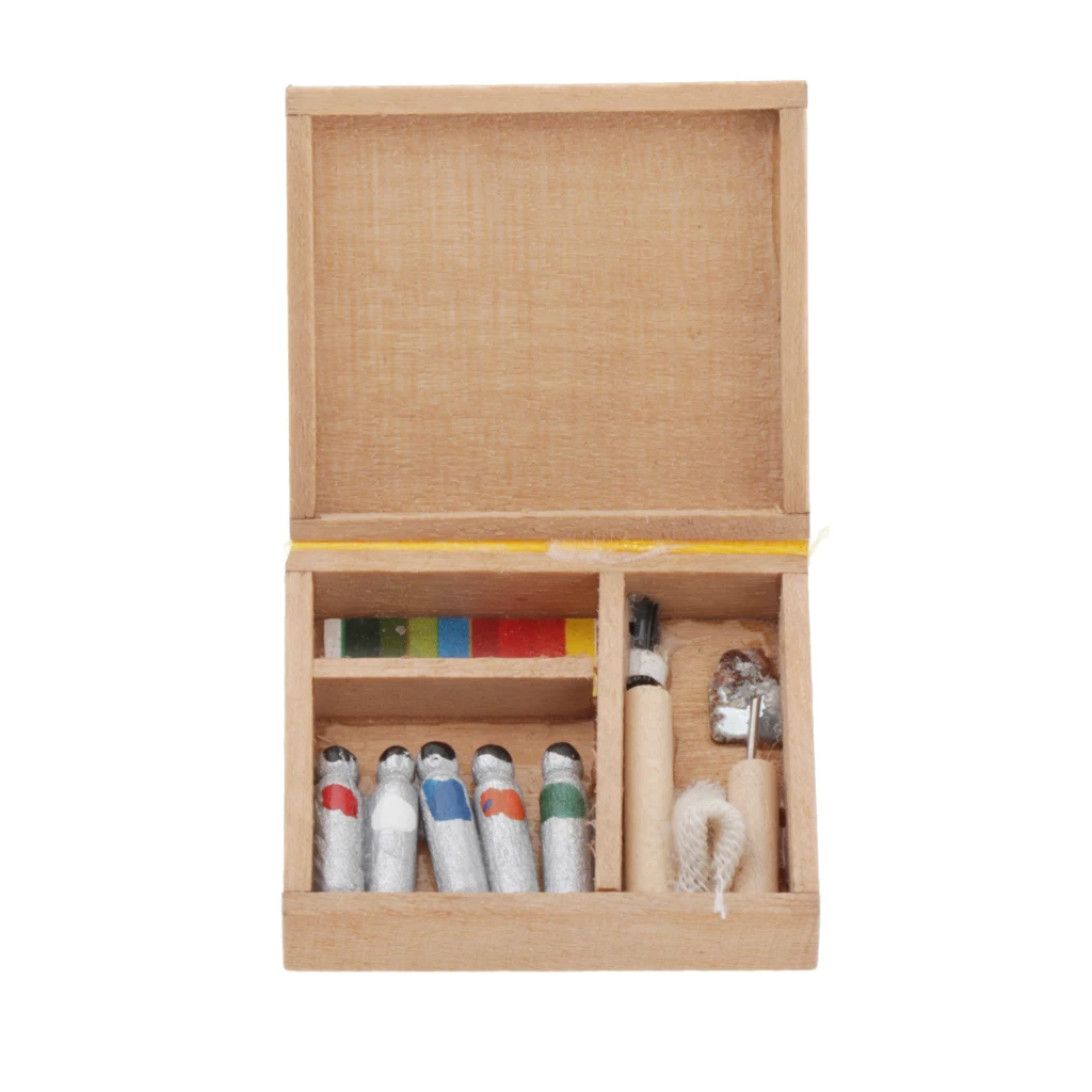 

1:12 Scale Dollhouse Miniature Paint Color Pigment Wooden Box Model Toys
