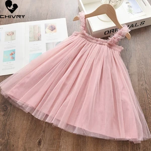 Summer New 2022 Girls Fashion Solid Sleeveless Chiffon Mesh Dresses Kids Baby Girl Ball Gown Dress Princess Dress