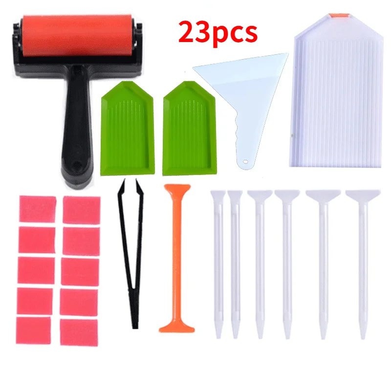 

23PCS 5D Diamond Painting Tools Set Roller Pen Tweezers Tray Inlay Tool Kits for DIY Diamond Painting Embroidery Accessories