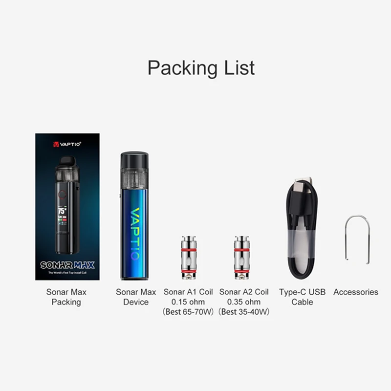 VAPTIO SONAR MAX Vape Kit Powered by Single 18650 Battery with 4.5ml Pod & 0.96 inch TFT Color Screen | Электроника