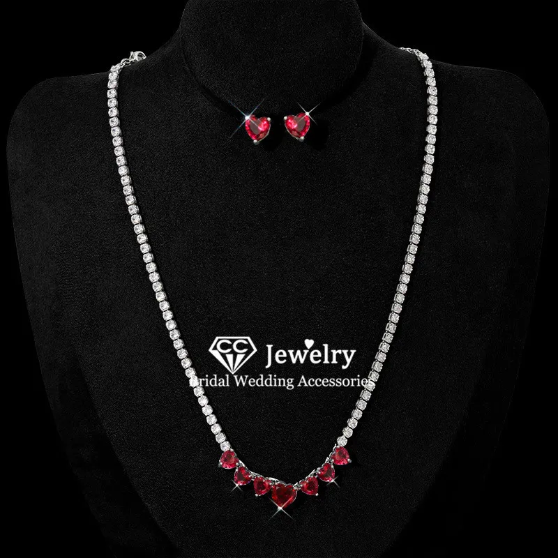

CC Simple Design Jewelry Set Women Bijoux Wedding Accessories Engagement Choker Heart Shape Necklace Earrings Sets Pageant HL024