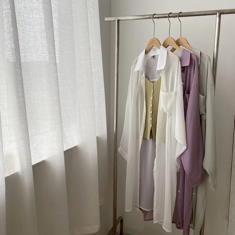 Summer 2020 New BF Style Loose Simple Pocket Design Long Shirt Sun Proof Women Blouses Korean Fashion Clothing