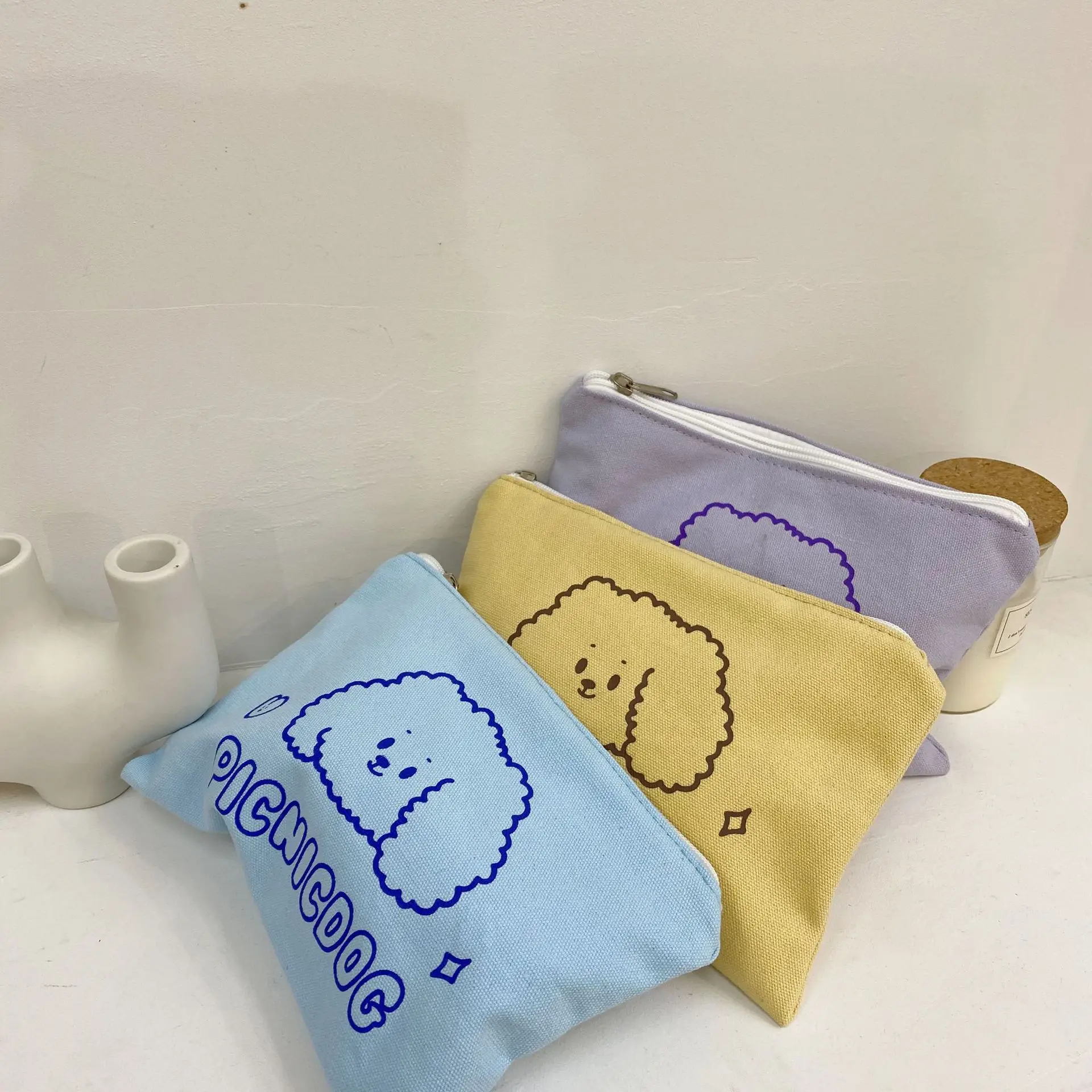 Мультфильм милый Вьющиеся собака Карандаш Чехол холст Портативный Kawaii Цвет