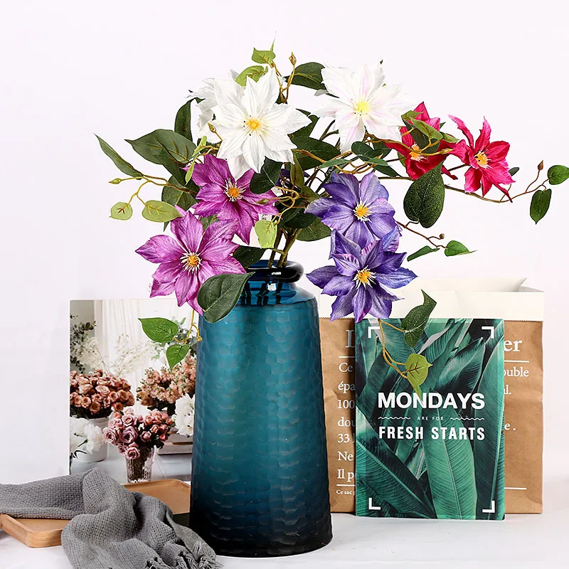 Роскошные ветки цветов клематиса 3 шелковые искусственные цветы для украшения