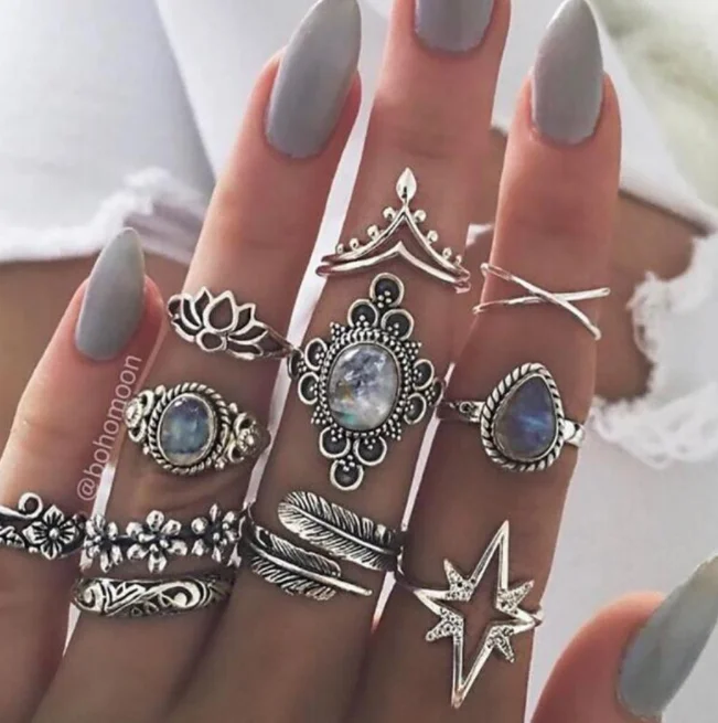 Модное винтажное кольцо в стиле бохо разноцветное женское Набор комбинированных