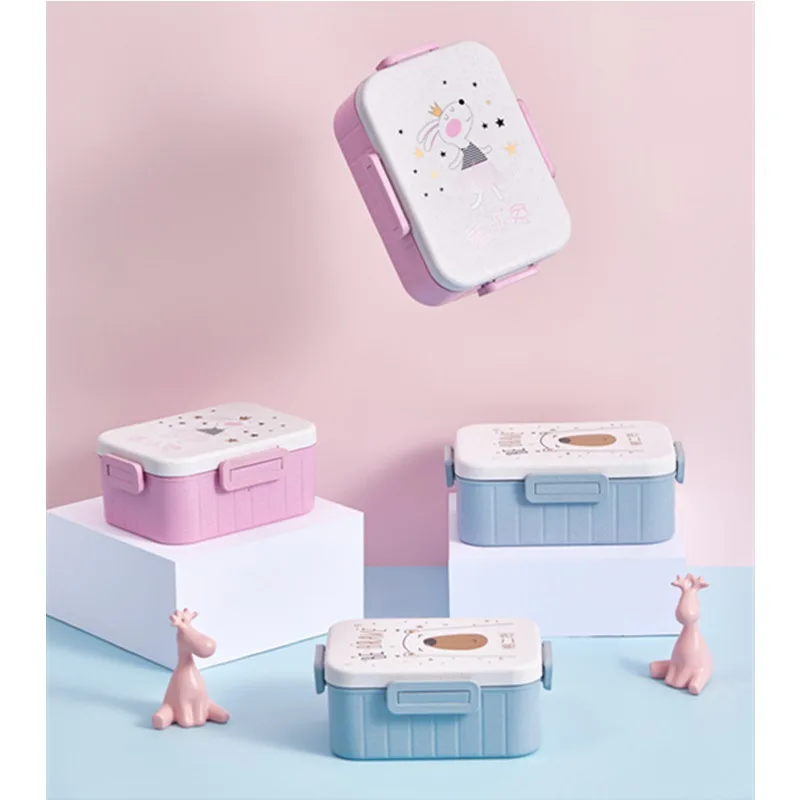 

Creative Cartoon Lunch Box Environmentally Friendly Wheat Straw Double Grid Food Box Student Office Worker Thermal Lunch Box