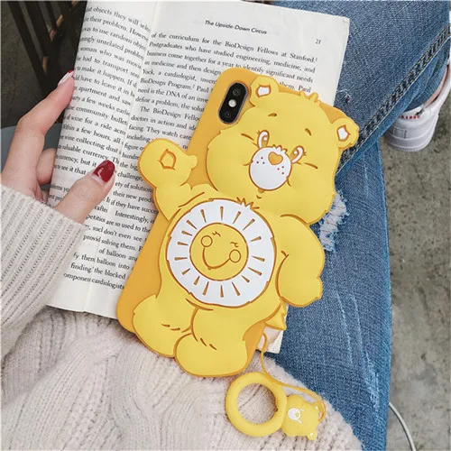 Yellow case 3D мультяшный цветной коричневый медведь силиконовый чехол для iPhone 11 pro max X XS MAX XR 7 8 6 6s Plus милый чехол для телефона чехол s - Цвет: Yellow case