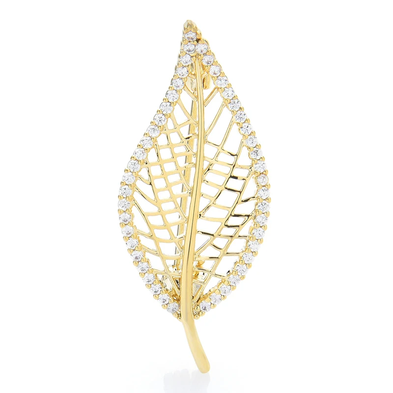 

Wuli&baby High Quality Leaf Brooches For Women Unisex 2-color Cubic Zirconia Small Flower All Match Party Brooch Pin Gifts